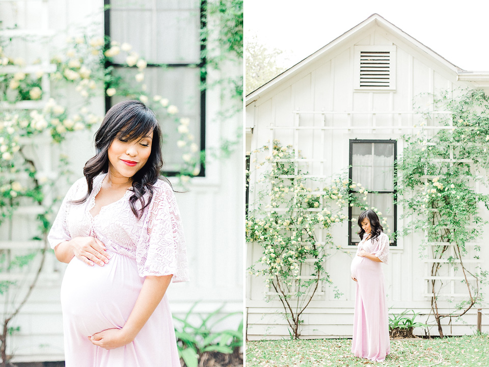 white farmhouse and expecting mother 