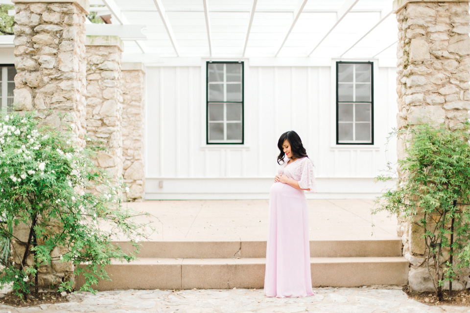 pink dress on expectant mother