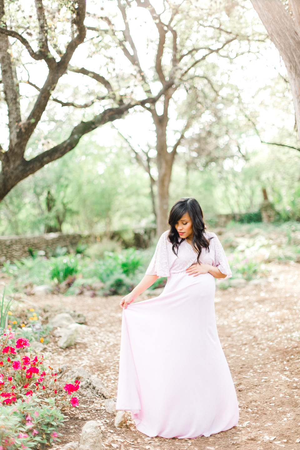 beautiful maternity session with mother to be in pink dress