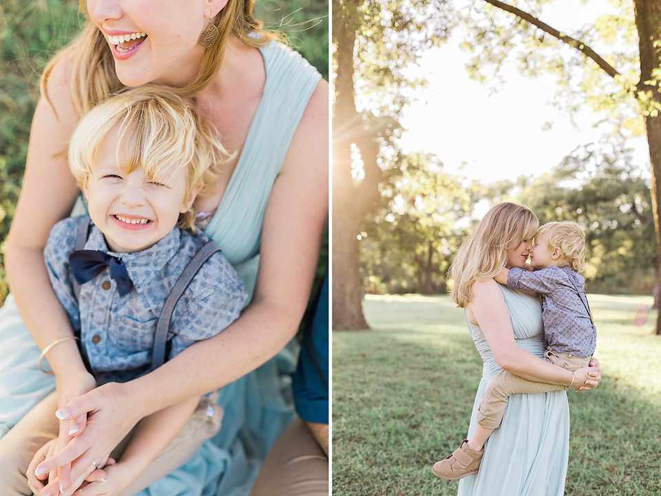 mother and son portrait in grassy area austin texas 